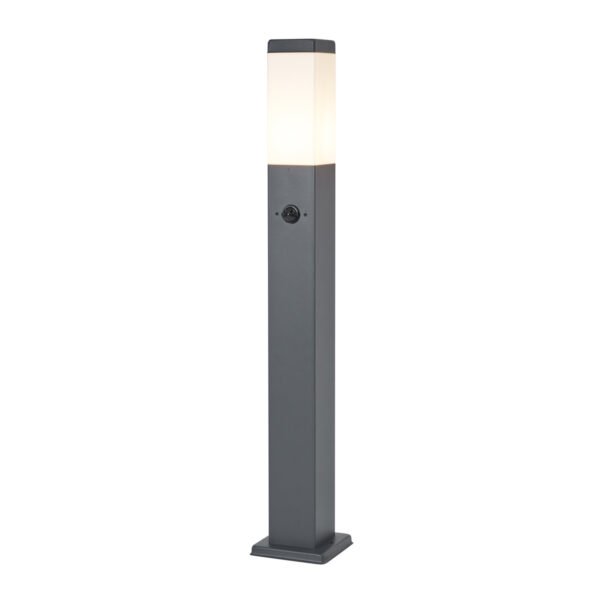 Vonkajšia lampa tmavosivá s opálovým sklom 80 cm IP44 so zásuvkou a snímačom pohybu - Malios