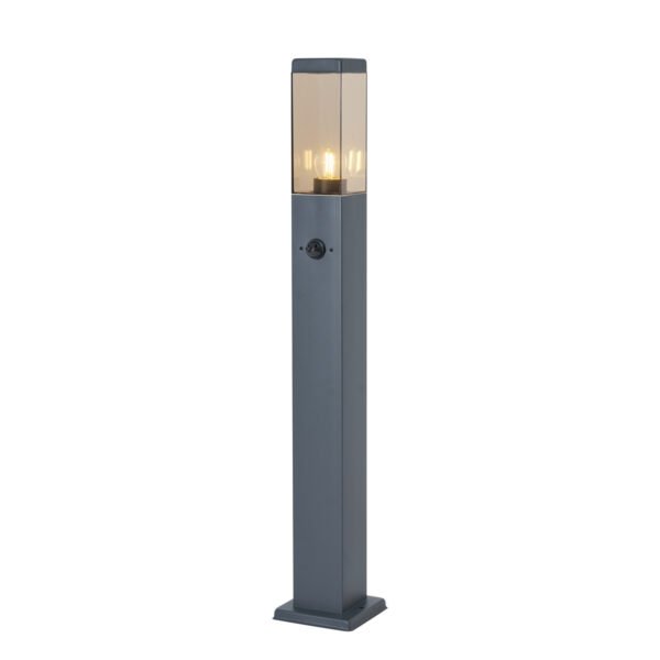 Vonkajšia lampa tmavosivá s dymovým sklom 80 cm IP44 so zásuvkou a snímačom pohybu - Malios