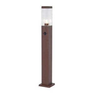 Vonkajšia lampa hrdzavo hnedá s čírym sklom 80 cm IP44 so zásuvkou a snímačom pohybu - Malios