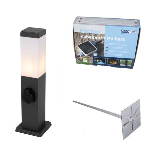 Vonkajšia lampa tmavosivá 45 cm so zásuvkou IP44 - Malios
