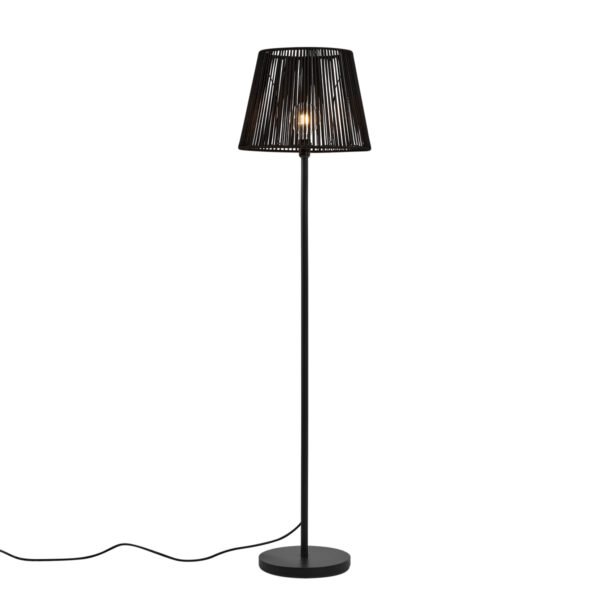 Vonkajšia stojaca lampa čierna s čiernym lanovým tienidlom IP44 - Virginia Jayla