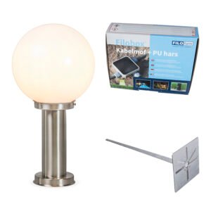 Vonkajšia lampa oceľ nerez 50 cm - Sfera so zemným hrotom a káblovou objímkou