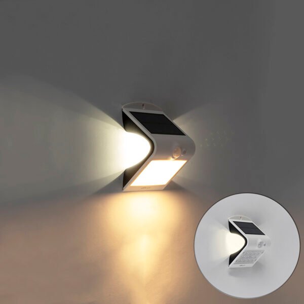 Vonkajšia nástenná lampa biela 14,5 cm so stmievaním a senzorom na solárnom paneli - Daya