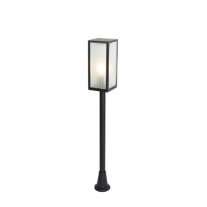 Vonkajšia stojaca lampa čierna s rebrovaným sklom 100 cm IP44 - Charlois Ribbed